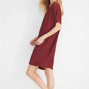 MADEWELL  Button-Front Easy Rich Burgendy crepe button L shift shirt dress NWT